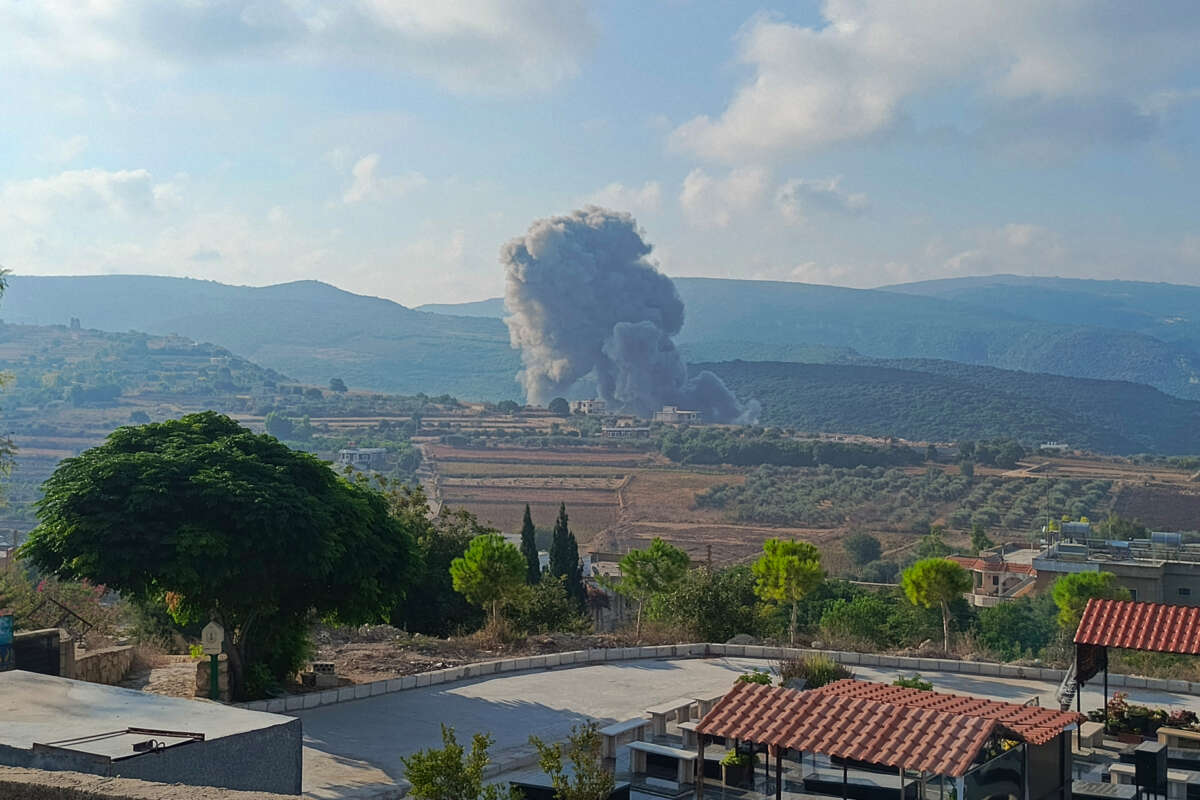 Smoke billows from the site of an Israeli airstrike on Zibqin in southern Lebanon, on August 25, 2024.