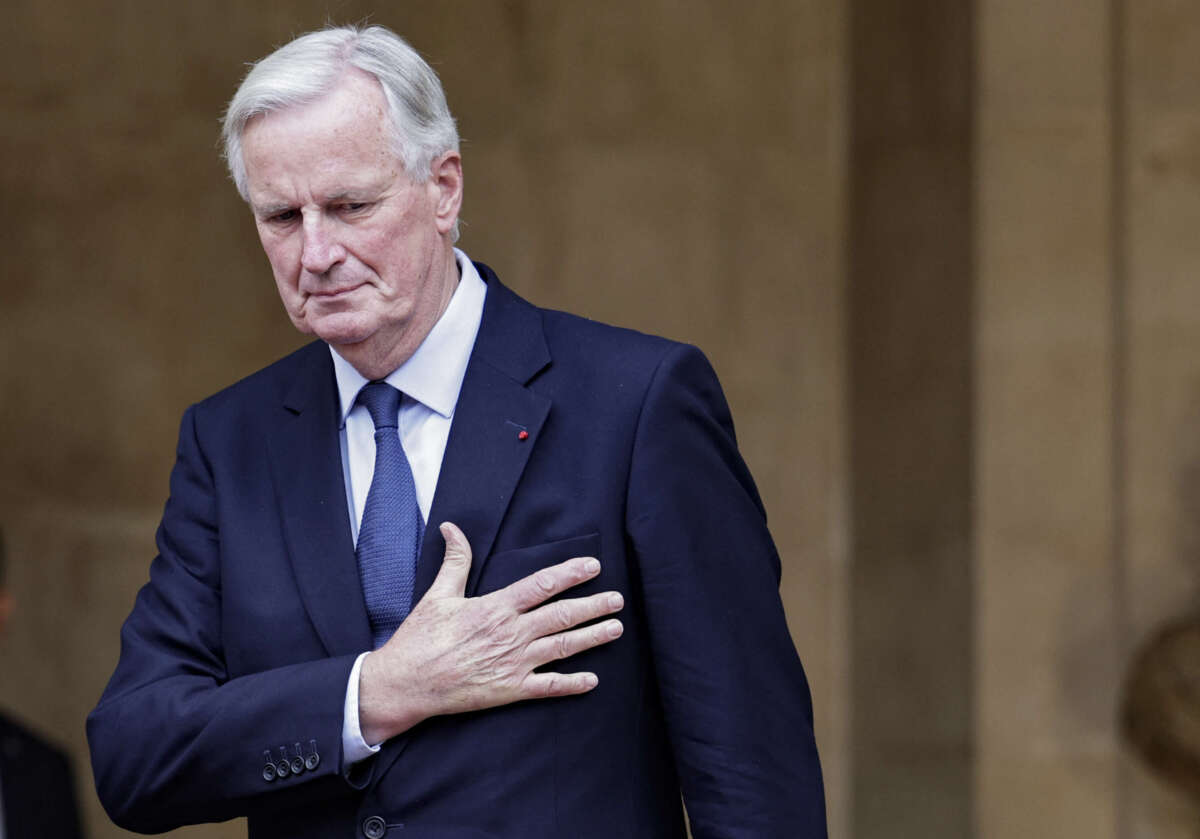 Newly appointed Prime minister Michel Barnier arrives to attend the handover ceremony at the Hotel Matignon in Paris, on September 5, 2024.