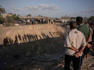 A view from the area after Israeli airstrikes on a tent encampment Khan Yunis, Gaza, on September 10, 2024.