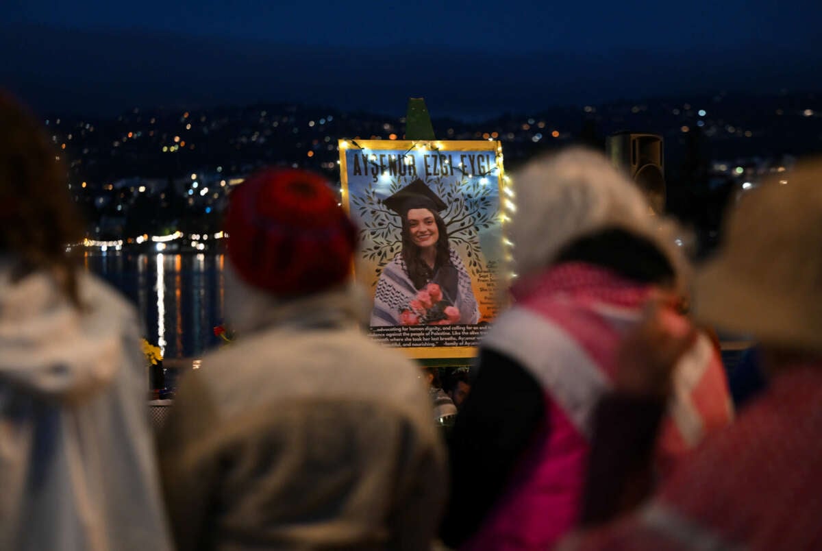 Crowds gather at Lake Merritt to commemorate Aysenur Ezgi Eygi and to protest Israel, in Oakland, California, on September 9, 2024.