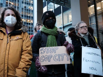 Activists participate in a protest against the proposed Cop City being built in an Atlanta forest on March 9, 2023, in New York City.