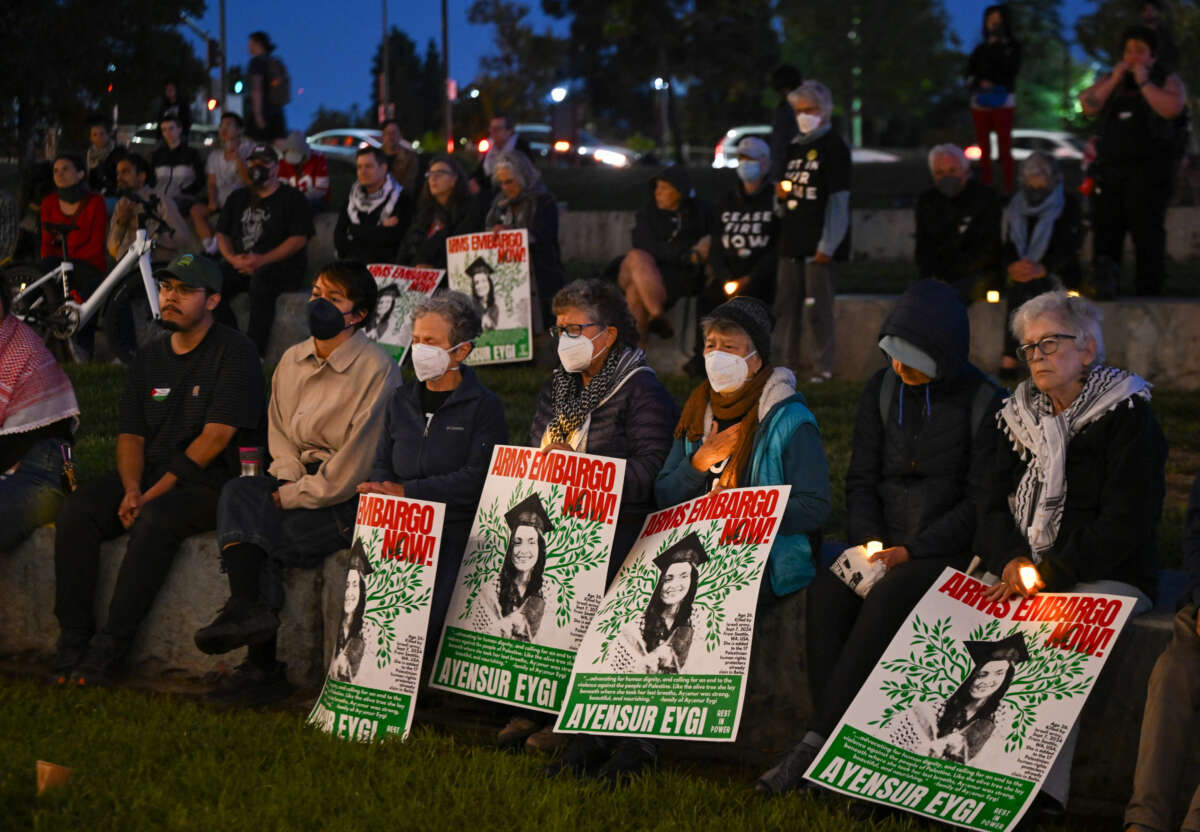 Crowds are gathered at Lake Merritt to commemorate Aysenur Ezgi Eygi and to protest Israel, in Oakland, California, on September 9, 2024.