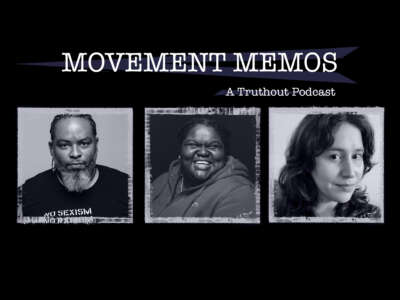 Banner image for Movement Memos, a Truthout podcast, with guests M Adams and Montague Simmons and host Kelly Hayes.