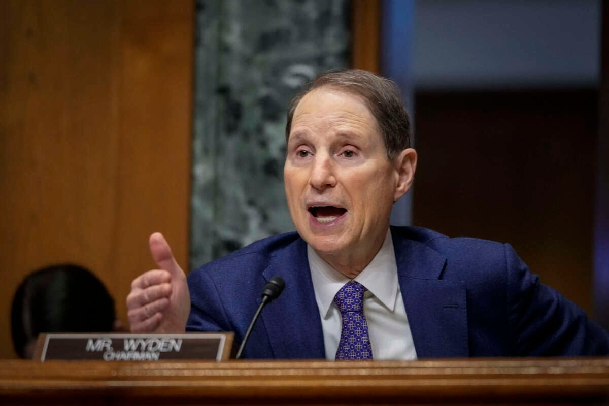 Committee chairman Sen. Ron Wyden speaks during a Senate Finance Committee hearing on Capitol Hill on February 8, 2022, in Washington, D.C.