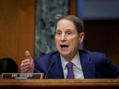 Committee chairman Sen. Ron Wyden speaks during a Senate Finance Committee hearing on Capitol Hill on February 8, 2022, in Washington, D.C.