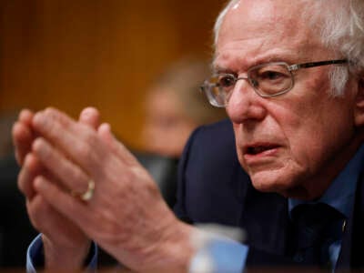 Senate Senate Health, Education, Labor, and Pensions Committee Chairman Bernie Sanders questions witnesses during a hearing about working hours in the Dirksen Senate Office Building on Capitol Hill on March 14, 2024, in Washington, D.C.