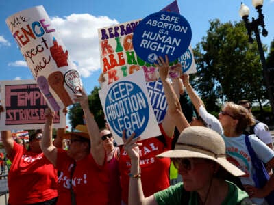 Abortion rights advocates participate in a protest outside of the U.S. Supreme Court Building on June 24, 2024, in Washington, D.C.