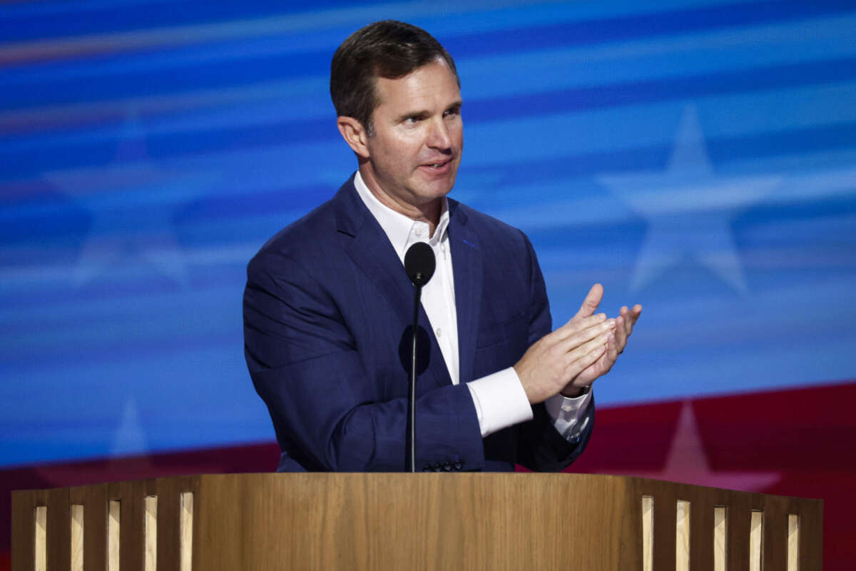 Kentucky Gov. Andy Beshear speaks onstage during the first day of the Democratic National Convention at the United Center on August 19, 2024, in Chicago, Illinois.