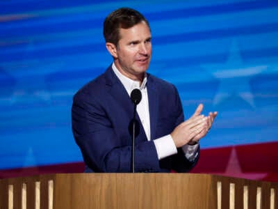 Kentucky Gov. Andy Beshear speaks onstage during the first day of the Democratic National Convention at the United Center on August 19, 2024, in Chicago, Illinois.