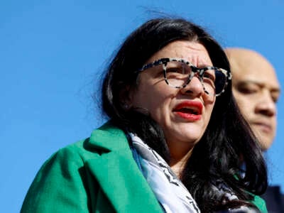 Rep. Rashida Tlaib speaks during a news conference on the situation in the Palestinian city of Rafah outside the U.S. Capitol on February 29, 2024, in Washington, D.C.