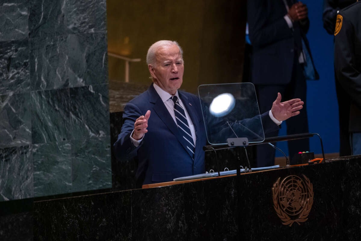 President Joe Biden addresses world leaders during the United Nations General Assembly (UNGA) at the United Nations headquarters on September 24, 2024, in New York City.