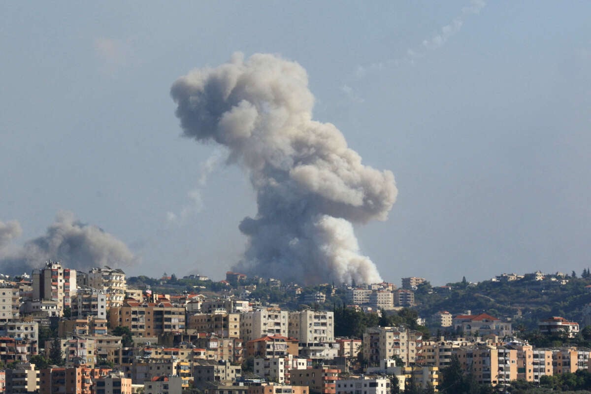 Smoke billows from a site targeted by Israeli shelling in the southern Lebanese village of Zaita on September 23, 2024.