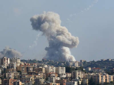 Smoke billows from a site targeted by Israeli shelling in the southern Lebanese village of Zaita on September 23, 2024.