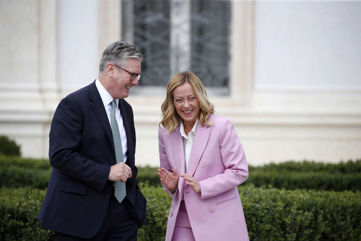 Italy's Prime Minister Giorgia Meloni receives U.K. Prime Minister Keir Starmer at Villa Doria Pamphily, Rome, on September 16, 2024.