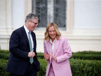 Italy's Prime Minister Giorgia Meloni receives U.K. Prime Minister Keir Starmer at Villa Doria Pamphily, Rome, on September 16, 2024.