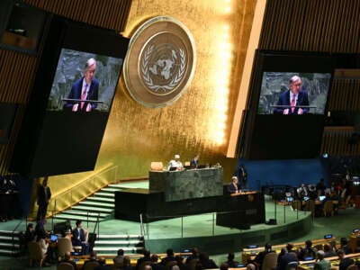 United Nations Secretary-General Antonio Guterres speaks during the 79th Session of the United Nations General Assembly at the United Nations headquarters in New York City on September 24, 2024.