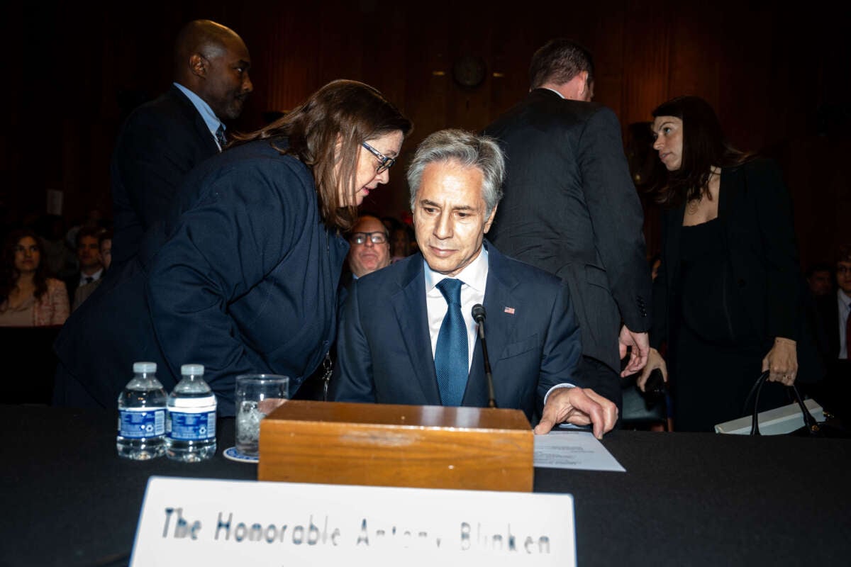 Secretary of State Antony Blinken arrives for a Senate Foreign Relations Committee hearing on Capitol Hill on May 21, 2024, in Washington, D.C.