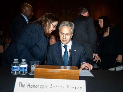 Secretary of State Antony Blinken arrives for a Senate Foreign Relations Committee hearing on Capitol Hill on May 21, 2024, in Washington, D.C.