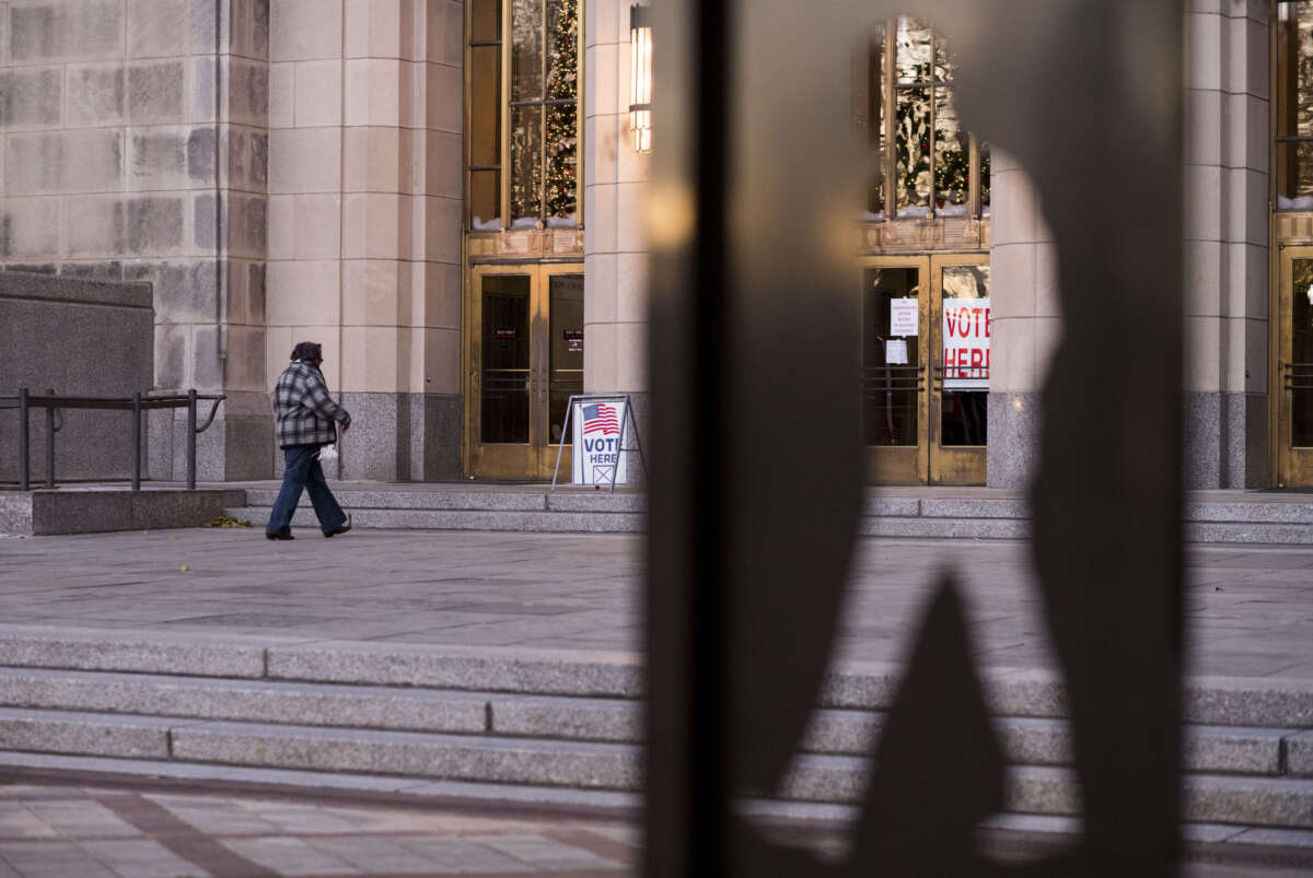 A voter enters the polling station at the Jefferson County Courthouse in Birmingham, Alabama, on December 12, 2017.