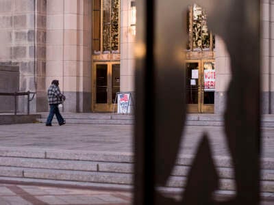 A voter enters the polling station at the Jefferson County Courthouse in Birmingham, Alabama, on December 12, 2017.