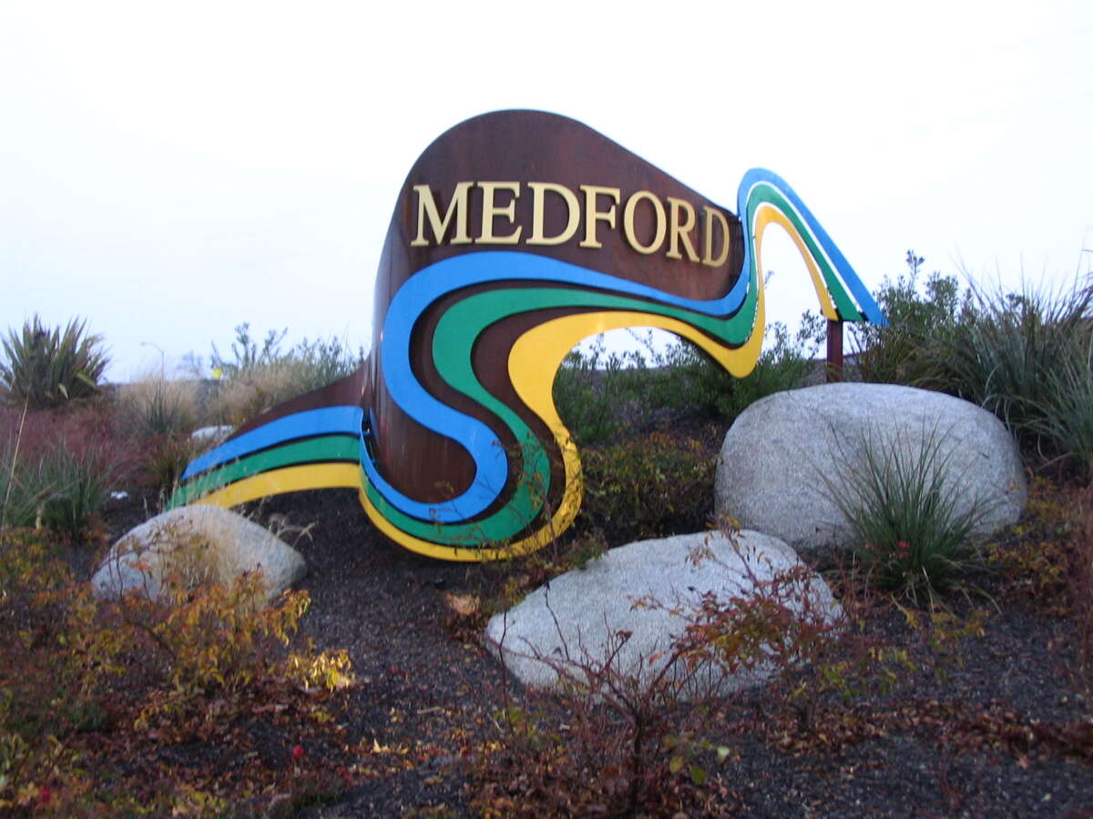 Welcome sign for Medford, Oregon.