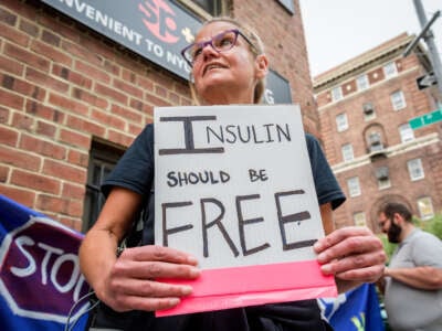 Advocates with T1International hold a vigil on September 5, 2019, outside of Eli Lilly’s offices in New York City, honoring those who have lost their lives due to the high cost of insulin.