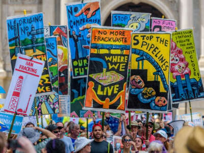 Thousands marched for action to prevent climate catastrophe and stop fracking on the eve of the Democratic National Convention on July 24, 2016, in Philadelphia, Pennsylvania.