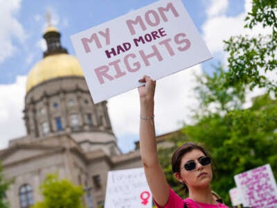 Activists rally outside the State Capitol in support of abortion rights in Atlanta, Georgia, on May 14, 2022.