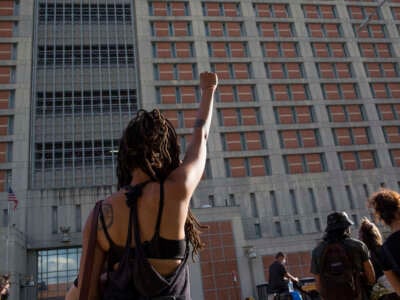 Activists gather outside the Metropolitan Detention Center, a Federal prison, to demand justice for Jamel Floyd, a prisoner who died nine days earlier after being after being pepper sprayed by corrections officers, on June 12, 2020, in the Sunset Park neighborhood of Brooklyn, New York.