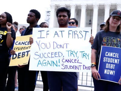 Student loan borrowers demand President Biden use "Plan B" to cancel student debt immediately at a rally outside of the Supreme Court of the United States on June 30, 2023, in Washington, D.C.