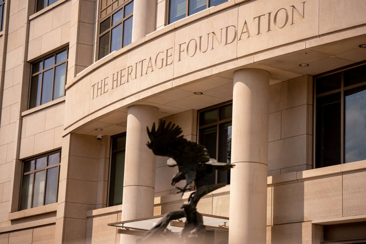 An exterior view of The Heritage Foundation building on July 30, 2024, in Washington, D.C.