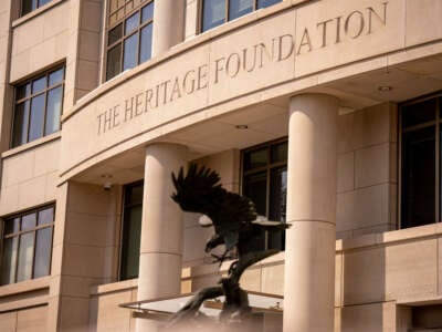 An exterior view of The Heritage Foundation building on July 30, 2024, in Washington, D.C.