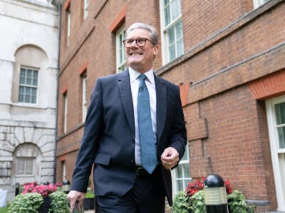 Prime Minister Sir Keir Starmer arrives ahead of his speech and press conference in the Rose Garden at 10 Downing Street on August 27, 2024, in London, England.