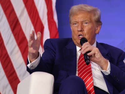 Republican presidential nominee, former U.S. President Donald Trump speaks during the 2024 Joyful Warriors National Summit on August 30, 2024, in Washington, D.C.