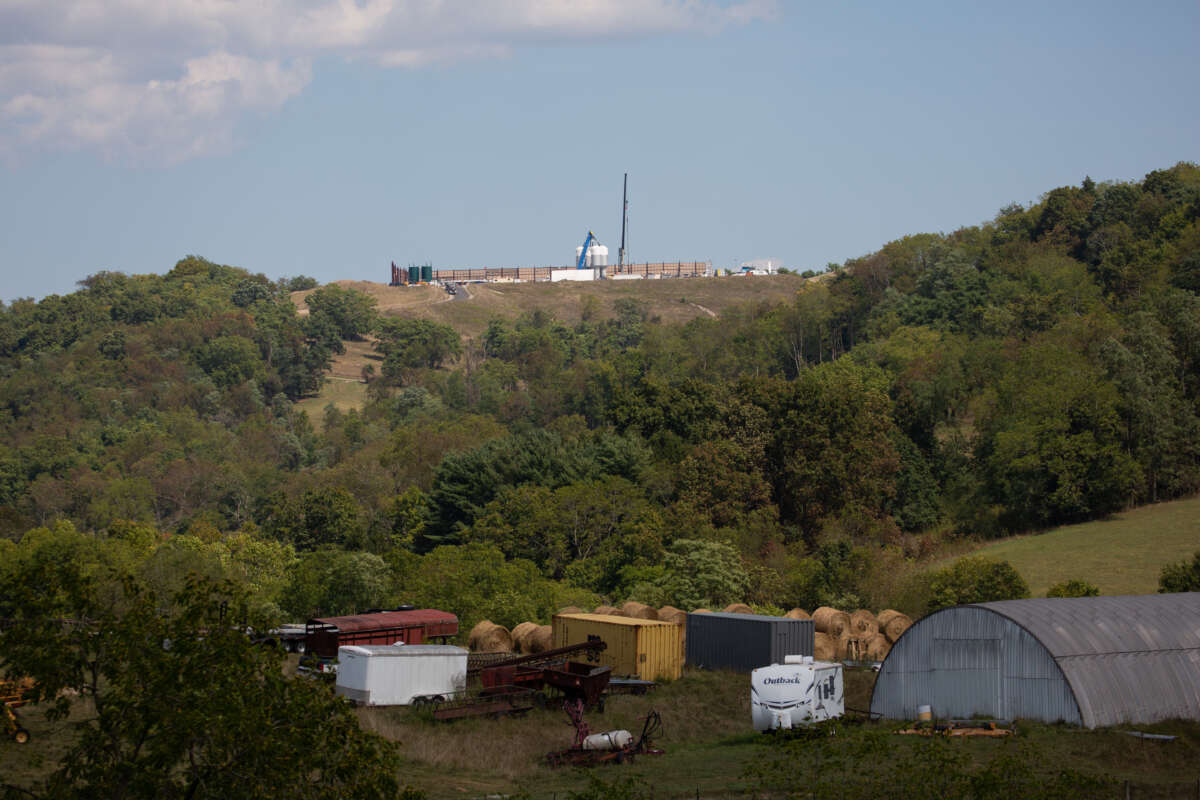 A new natural gas well site under construction in seen in the background of George Wherry's farm in West Bethlehem Township, Washington County, Pennsylvania, on September 6, 2024.