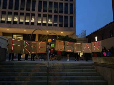 A vigil is held outside of an Immigration and Customs Enforcement field office the day before Oscar Bermudes was scheduled to be deported back to El Salvador after 20 years of living in the U.S. with his family, in Newark, New Jersey, on June 21, 2023.