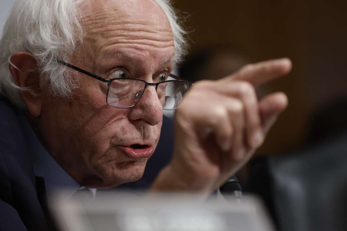 Sen. Bernie Sanders (I-VT) questions a witness during a hearing on Capitol Hill on September 24, 2024 in Washington, D.C.