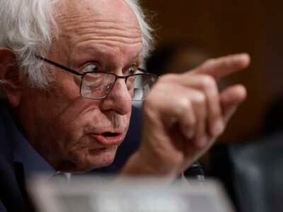 Sen. Bernie Sanders (I-VT) questions a witness during a hearing on Capitol Hill on September 24, 2024 in Washington, D.C.