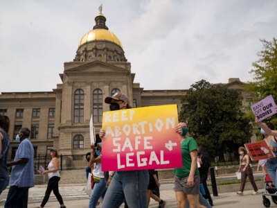 Demonstrators rally in support of women's reproductive rights at the Georgia State Capitol on October 2, 2021, in Atlanta, Georgia.