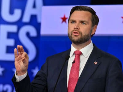 Sen. J.D. Vance speaks during the vice-presidential debate at CBS Studios on October 1, 2024, in New York City.