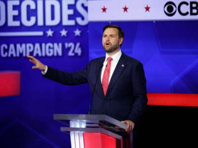 Sen. J.D. Vance speaks during the vice-presidential debate at CBS Studios on October 1, 2024, in New York City.