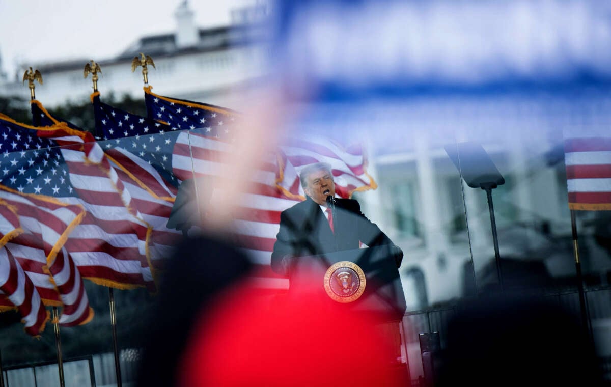 Then-President Donald Trump speaks to supporters from the Ellipse near the White House on January 6, 2021, in Washington, D.C.