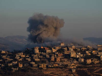 Smoke rises from the site of an Israeli airstrike on the town of Khiam on October 3, 2024, near Marjaayoun, Lebanon.