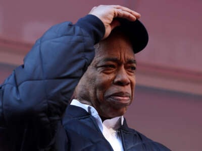 New York City Mayor Eric Adams participates in the annual Veterans Day Parade on November 11, 2023, in New York City.