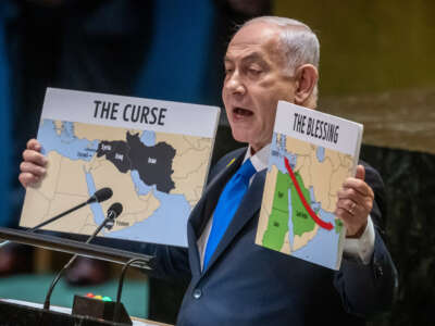 Prime Minister Benjamin Netanyahu speaks at the 79th General Debate of the UN General Assembly on September 27, 2024.