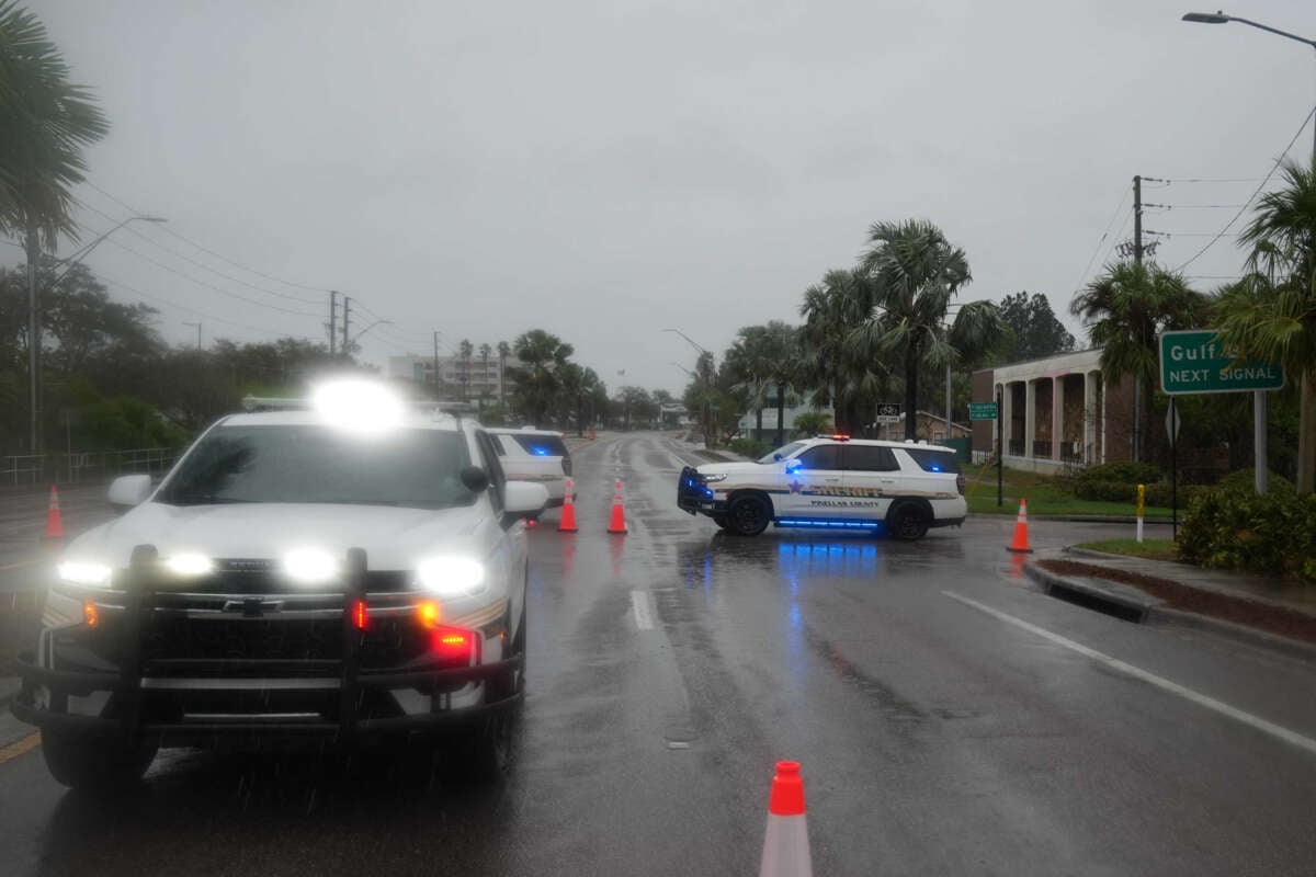 A crossing from Largo to Indian Rocks Beach on the Gulf of Mexico is closed ahead of Hurricane Milton's expected landfall on October 9, 2024, in Florida.