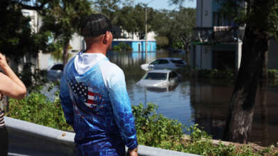 Cars are flooded in an apartment complex after the arrival of Hurricane Milton on October 10, 2024, in Clearwater, Florida.