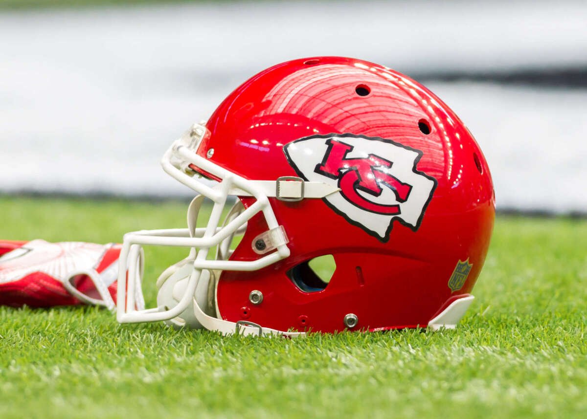 A Kansas City Chiefs helmet is pictured during the NFL Wild Card game between the Kansas City Chiefs and Houston Texans at NRG Stadium in Houston, Texas, on January 9, 2016.