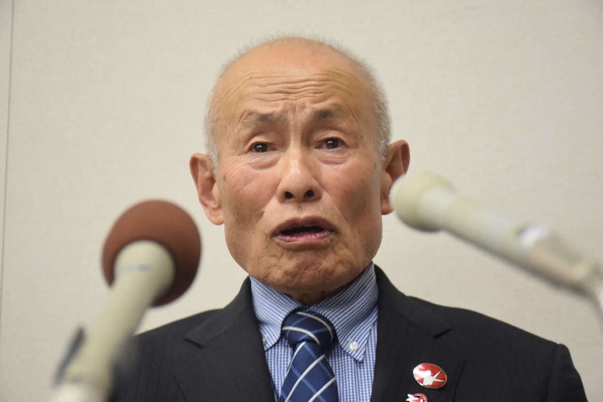 Tomoyuki Mimaki, representative director of the Nihon Hidankyo, attends a press conference after the group was awarded the 2024 Nobel Peace Prize, in Hiroshima on October 11, 2024.