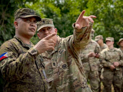 U.S. and Philippine troops take part in joint army-to-army drills between the U.S. and the Philippines, on August 9, 2024, in Laur, Nueva Ecija province, Philippines.